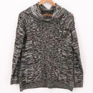 Cable‎ Knit Sweater Brown Marl Cowl Neck Pockets Tunic Length Vintage Y2K Size L